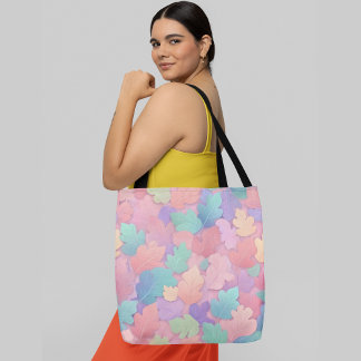 Tote Bag Feuilles d'automne colorées arrière - plan pastel