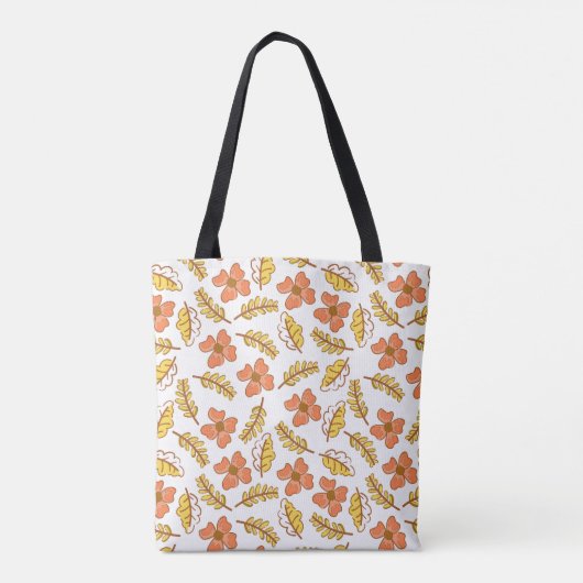 Tote Bag Feuilles d'automne en chute chaude avec fleurs (Dos)
