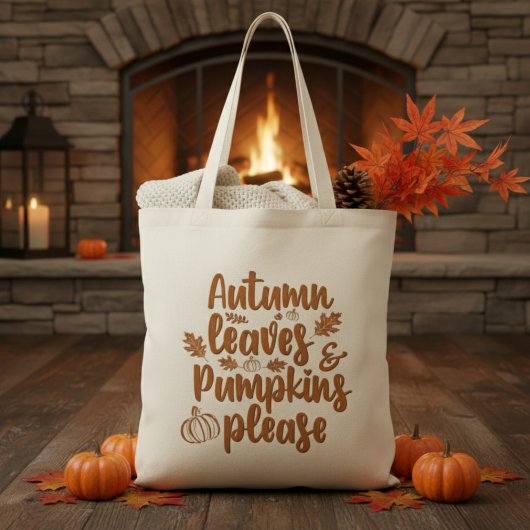 Tote Bag Feuilles d'automne et Citrouilles s'il vous plaît