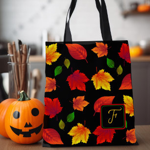 Tote Bag Feuilles d'automne Initiale unique Saisonnière