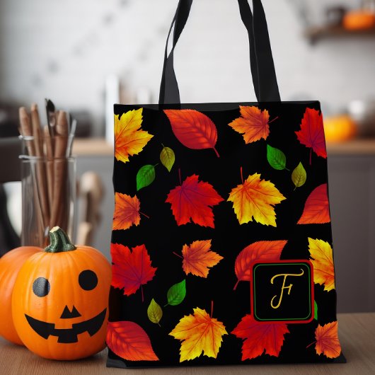 Tote Bag Feuilles d'automne Initiale unique Saisonnière