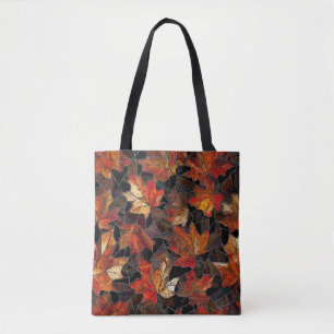 Tote Bag Feuilles d'automne Motif en verre tendu Multicolor