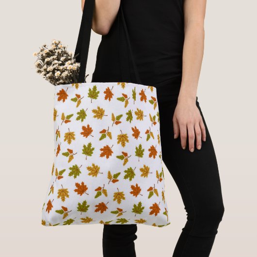 TOTE BAG FEUILLES D'AUTOMNE ORANGE VERT OR (De près)