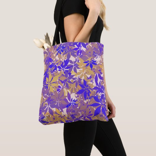 Tote Bag Feuilles de châtaignier Bronze Pourpre et Bleu (De près)
