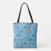 Tote Bag Feuilles de chute Corgi Turquoise (Dos)