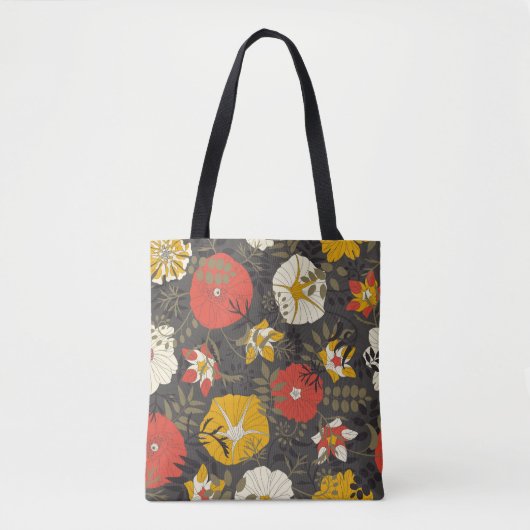 Tote Bag feuilles de dessins animés et fleurs sur un arrièr (Devant)