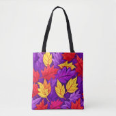 Tote Bag Feuilles de dessins animés : violet, jaune, rouge (Devant)