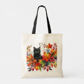 Tote Bag Feuilles de la saison d'automne et chat noir (Dos)