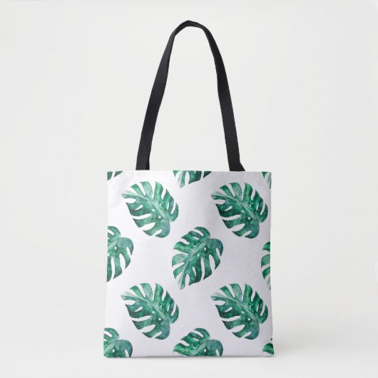 Tote Bag Feuilles de Monstera. Motif d'illustration tropica (Devant)