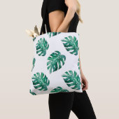 Tote Bag Feuilles de Monstera. Motif d'illustration tropica (De près)