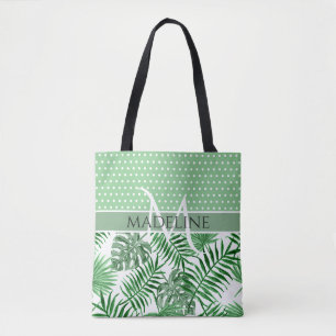 Tote Bag Feuilles de palme personnalisées Motif Pois blanc