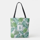 Tote Bag Feuilles de palmier botaniques vertes à monogramme (Dos)