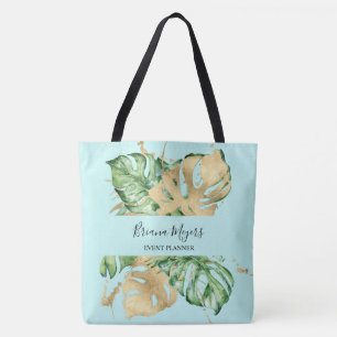 Tote Bag Feuilles de palmier tropicales sarcelle or végétat