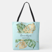 Tote Bag Feuilles de palmier tropicales sarcelle or végétat (Dos)