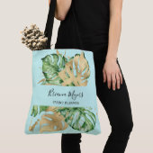 Tote Bag Feuilles de palmier tropicales sarcelle or végétat (De près)