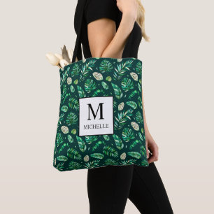 Tote Bag Feuilles de palmiers tropicaux d'été Monogramme et
