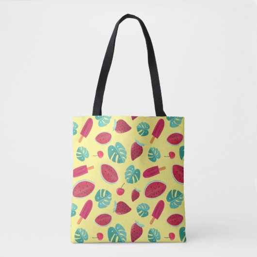 Tote Bag Feuilles de pavot, cerise, fraise et pastèque (Devant)