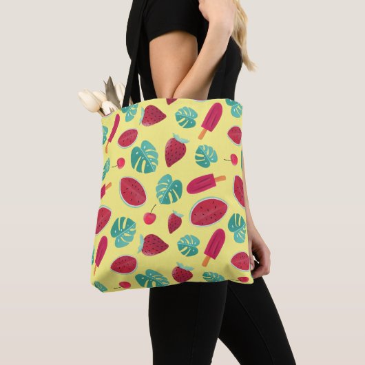 Tote Bag Feuilles de pavot, cerise, fraise et pastèque (De près)