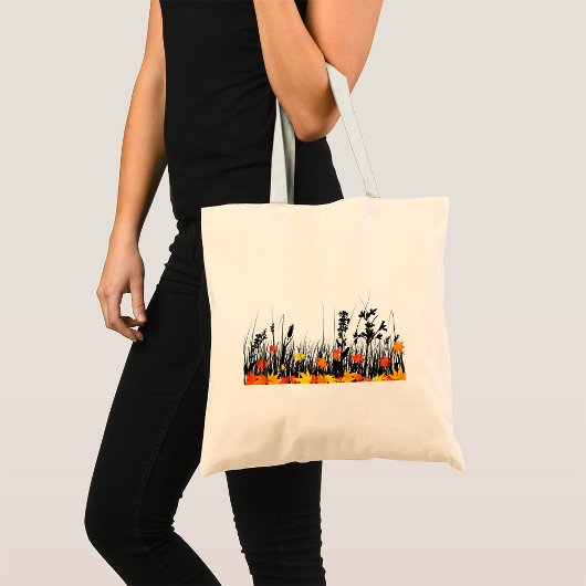 Tote Bag Feuilles d'érable d'automne et silhouette d'herbe