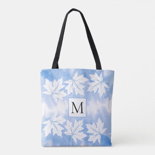 Tote Bag Feuilles d'érable et monogramme bleu à l'aquarelle (Dos)