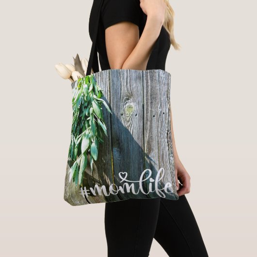 Tote Bag Feuilles d'herbe botanique boho rustique en bois d (De près)