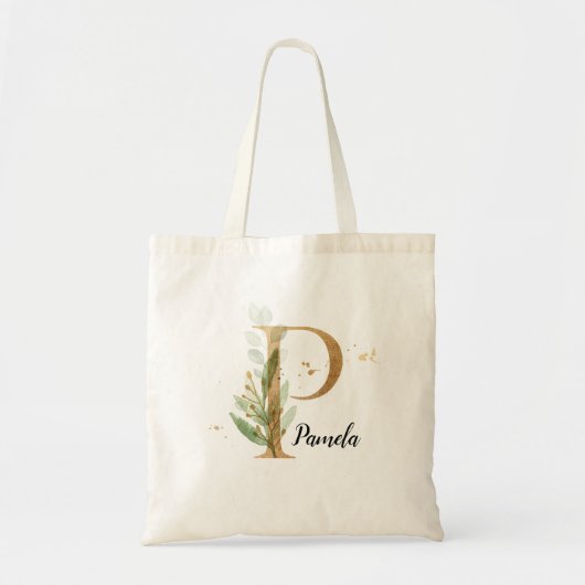 Tote Bag Feuilles d'or Vert Élégant Foliage Personnaliser " (Devant)