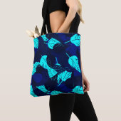 Tote Bag Feuilles en couche bleue de minuit (De près)
