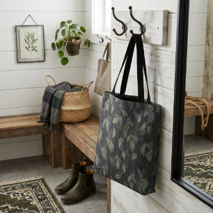 Tote Bag Feuilles et rayures tissées noir