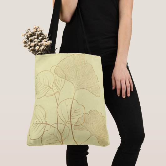 Tote Bag Feuilles Gold Gingko (De près)