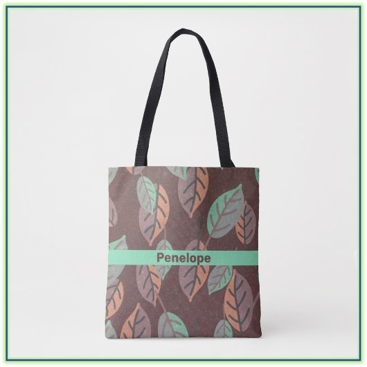 Tote Bag Feuilles modernes Mint Green Orange et violet