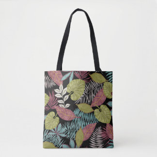Tote Bag Feuilles sombres tropicaux : Motif textile