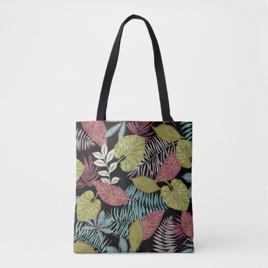 Tote Bag Feuilles sombres tropicaux : Motif textile (Devant)