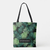 Tote Bag Feuilles Tropical Palm sur Noir Personnalisé (Dos)