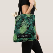 Tote Bag Feuilles Tropical Palm sur Noir Personnalisé (De près)