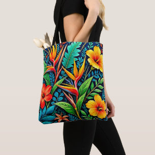Tote Bag Feuilles Tropicales Fleurissent Art