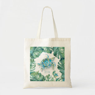 Tote Bag Feuilles tropicaux de tortue de mer et de palmiers