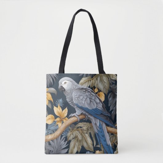 Tote Bag Feuilles tropicaux du perroquet gris d'Afrique (Devant)