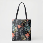 Tote Bag Feuilles tropicaux et motif de fleurs (Devant)