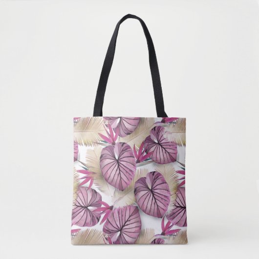 Tote Bag Feuilles tropicaux rose (Devant)