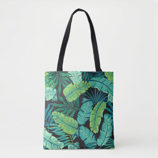 Tote Bag Feuilles tropicaux verts : motif vintage. (Devant)