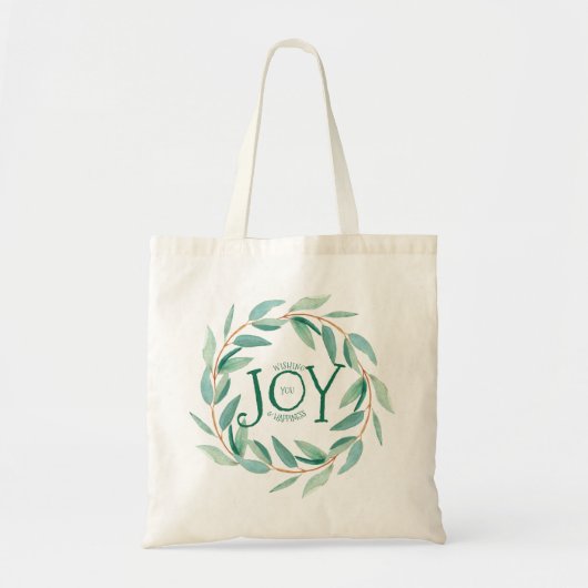 Tote Bag Feuilles vertes Grille de Noël Texte Joie Modèle (Devant)