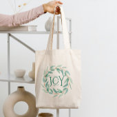 Tote Bag Feuilles vertes Grille de Noël Texte Joie Modèle