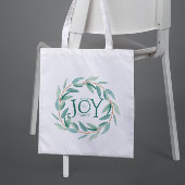 Tote Bag Feuilles vertes Grille de Noël Texte Joie Modèle