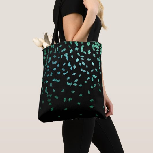 Tote Bag Feuilles verts en noir (De près)