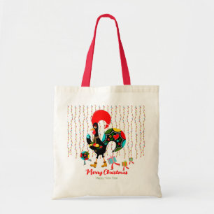 Tote Bag Feux de Noël, baubles, cadeaux et coq