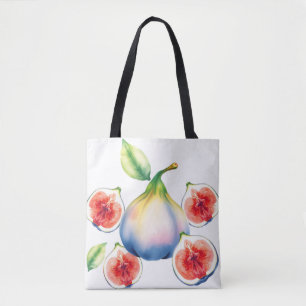 Tote Bag Fig d'aquarelle fraîche avec blanc doux
