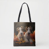 Tote Bag Fil Fox Terrier Puppy Automne Citrouille de plaisi (Devant)