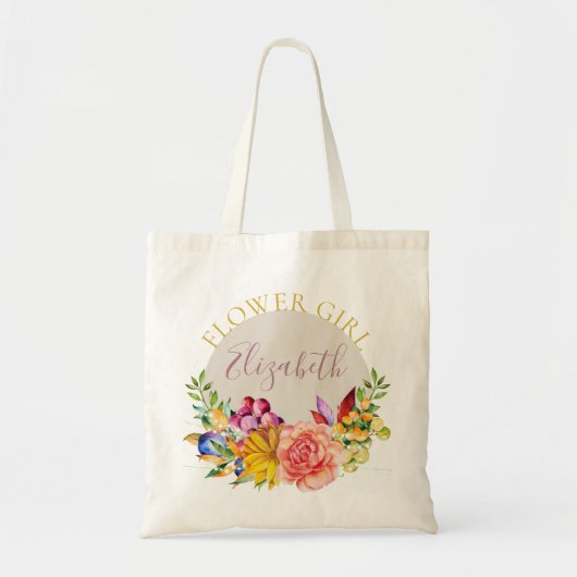 Tote Bag Fille à fleurs avec nom Bouquet floral (Devant)