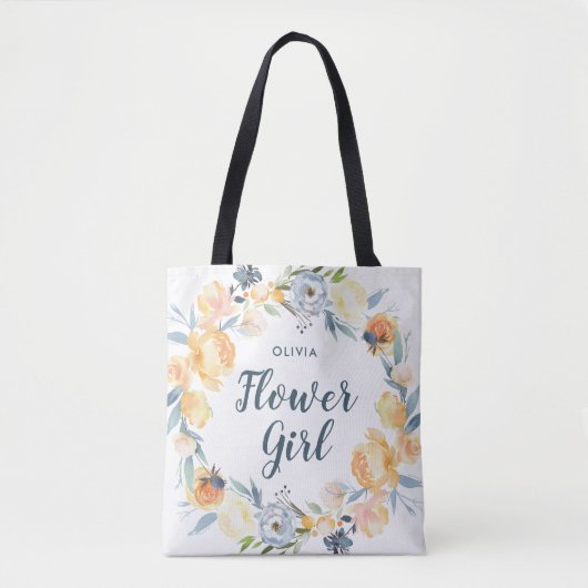 Tote Bag Fille à fleurs monogramme de couronne florale (Devant)