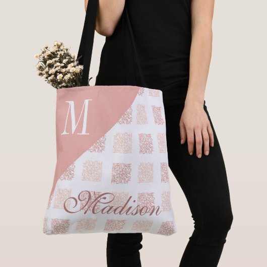 Tote Bag Fille à la mode rose rousse Nom initial Monogramme (De près)